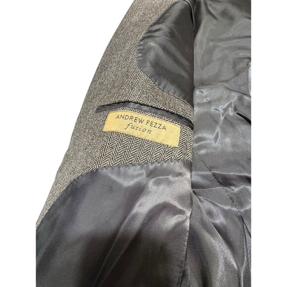 Andrew Fezza Men's Sport Coat Blazer 3 Button Brown Herringbone Wool Blend 42R - Picture 4 of 11